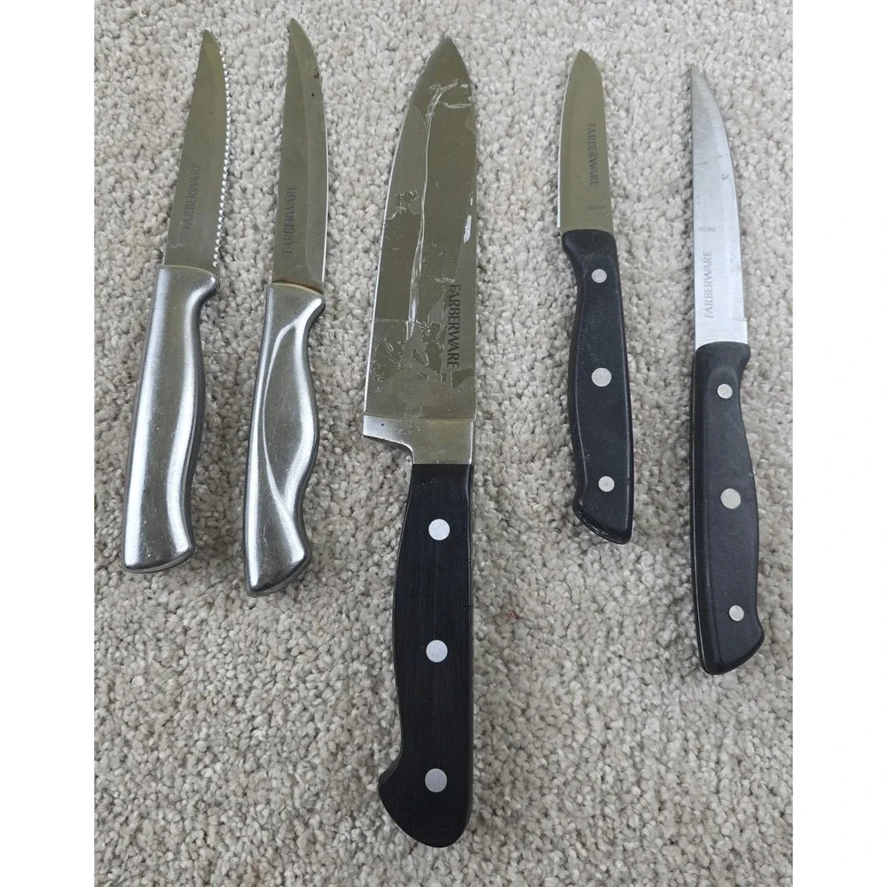 Farberware Kitchen Knife Set 5pc Chef Utility Paring Steak Stainless Steel Black